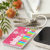 Rosa Aloha; Retro Neonregenbogen Schlüsselanhänger (Vorderseite rechts)