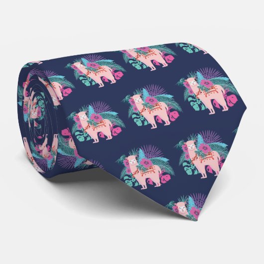 Rosa Alpaka, tropische Lama-Blätter und Blume des Krawatte (Gerollt)