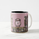 Rosa alte Buchbibliothek und Uhr Zweifarbige Tasse (VorderseiteRechts)