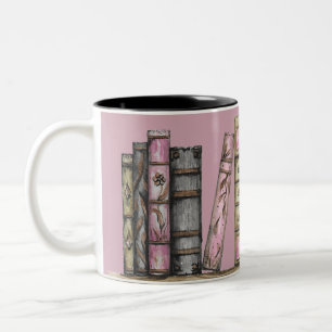 Rosa alte Buchbibliothek und Uhr Zweifarbige Tasse