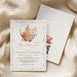 Rosa alte Floral-Teekanne Braut-Tea-Shower Einladung