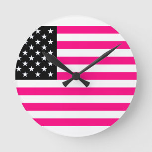 rosa amerikanische Flagge Runde Wanduhr