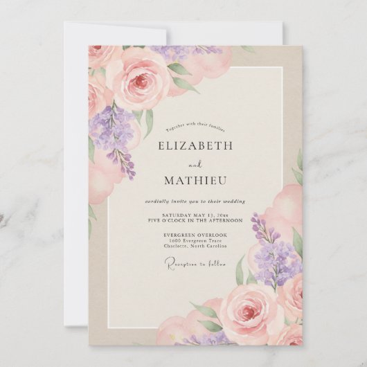 Rosa Amethyst Gemalte Hochzeit Einladung (Vorderseite)