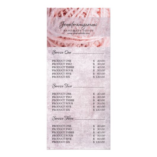 Rosa Amigurumi Tailor Garne Knittergewebe Werbekarte (Vorne)