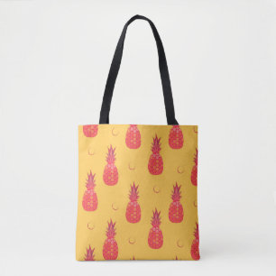 Rosa Ananas auf orangefarbenem Hintergrund. Nahtlo Tasche