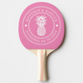 Rosa Ananas Hochzeitswappen & Name Tischtennis Schläger
