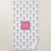 Rosa Ananas Mit Monogramm Strandtuch (Vorderseite)