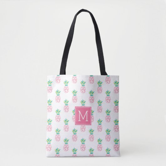 Rosa Ananas Mit Monogramm Tasche (Vorderseite)