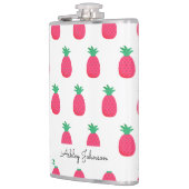 Rosa Ananas-Muster Cute Weiße Flachmann (Links)