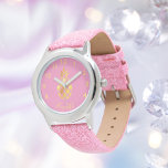 Rosa Ananas Name Skript tropisches Mädchen Armbanduhr<br><div class="desc">Elegante,  moderne Imitate goldene Ananas auf einem schicken,  gürtelrosa Hintergrund. Vorlage für Ihren Namen,  goldgebogene Buchstaben. Der Name wird mit einem angesagten,  handgeschriebenen Stilskript geschrieben. Goldene Zahlen von 8 bis 4.</div>