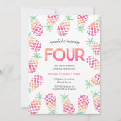Rosa Ananas tropisch 4. Geburtstag Einladung (Vorderseite)