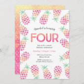 Rosa Ananas tropisch 4. Geburtstag Einladung (Vorne/Hinten)