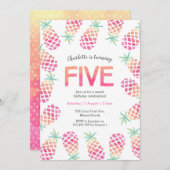 Rosa Ananas tropisch 5. Geburtstag Einladung (Vorne/Hinten)