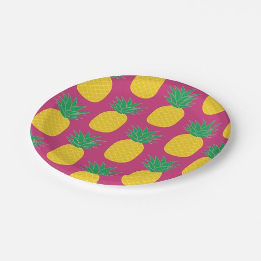Rosa Ananas tropisch Pappteller (Schrägansicht)