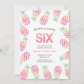 Rosa Ananas tropische 6. Geburtstag Einladung (Vorderseite)