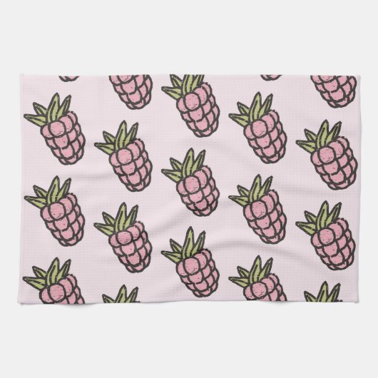 Rosa Ananas Tropische Früchte Botanischer Sommer Geschirrtuch (Horizontal)