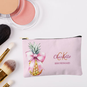 Rosa Ananas, tropische Monogramm-Bridesmaid Zubehörtasche