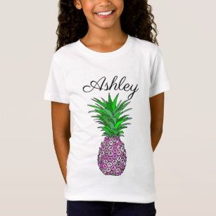 Rosa Ananas-tropischen personalisierten Mädchens T-Shirt