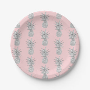 Rosa Ananas tropisches Muster Pappteller