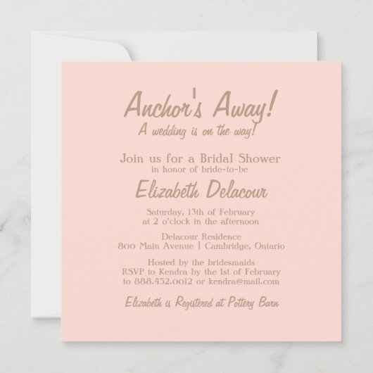 Rosa Anchor Nautical Bridal Dusche Einladung (Rückseite)