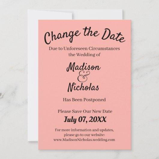 Rosa Ändern Sie das Datum Hochzeit verschoben Mini Save The Date (Vorderseite)
