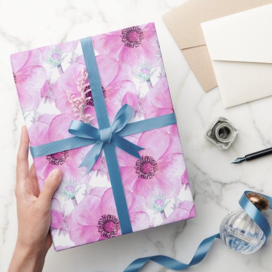 Rosa Anemon botanische Aquarellkunst Geschenkpapier (Schenken)