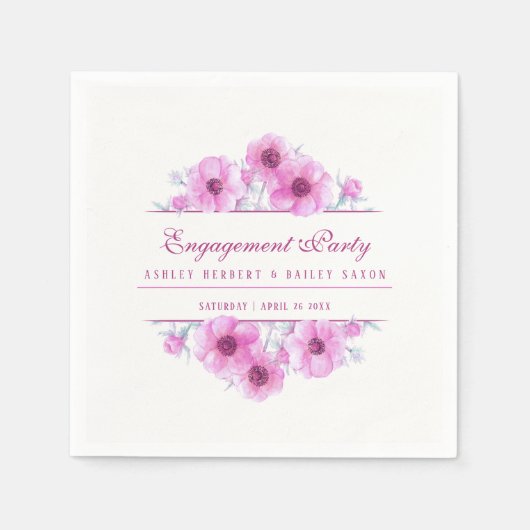 Rosa Anemon Verlobung Serviette (Vorderseite)