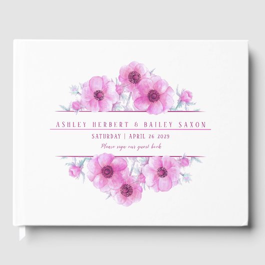 Rosa Anemone Aquarell Hochzeitsbuch Gästebuch (Vorderseite)