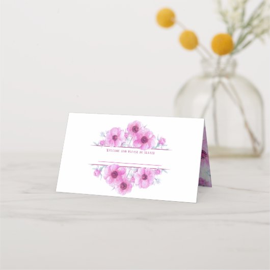 Rosa Anemone Aquarellkarte Hochzeitskarten Platzkarte (Vorderseite)