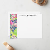 Rosa Anemone Blauer Akzent Wasserfarbenflat Mitteilungskarte (Vorderseite/Rückseite Beispiel)