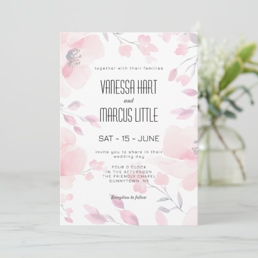 Rosa Anemone Bloral Wedding Einladung (Stehend Vorderseite)