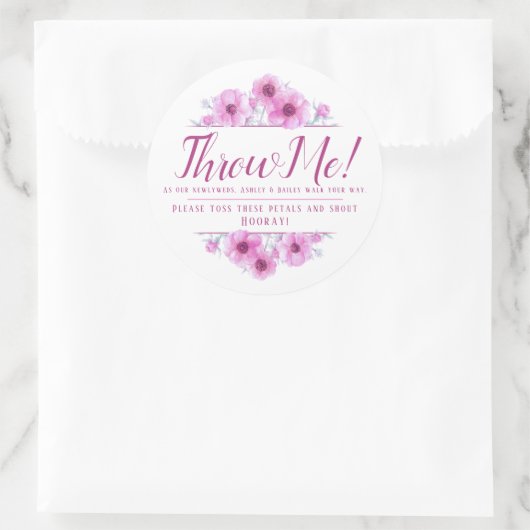 Rosa Anemone Blume Hochzeit werfen mir Blätter Runder Aufkleber (Tasche)