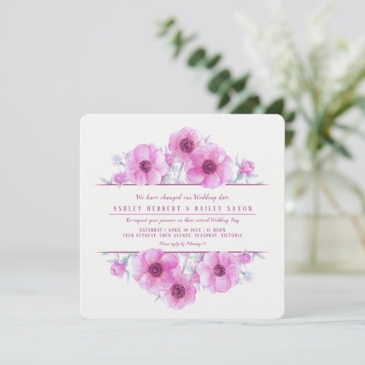 Rosa Anemone Blütenfarbe Hochzeit erneut Anfrage Einladung (Stehend Vorderseite)
