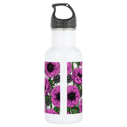 Rosa Anemone Edelstahlflasche (Rückseite)