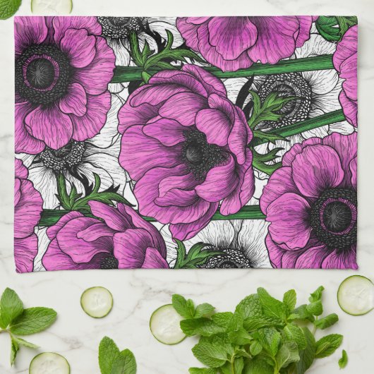 Rosa Anemone Geschirrtuch (Gefaltet)