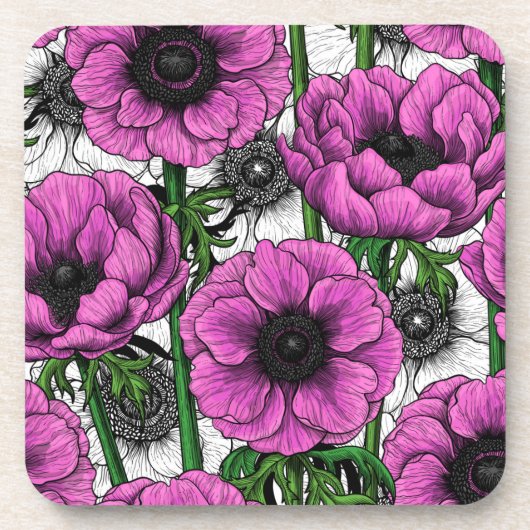 Rosa Anemone Getränkeuntersetzer (Vorderseite)