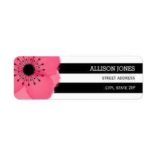 Rosa Anemone+ Streifen-Adressen-Etikett