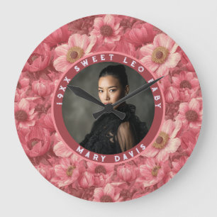 Rosa Anemonen inspirierten vierzigsten Geburtstag Große Wanduhr