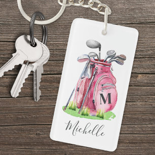 Rosa Anfangsbuchstabe Monogramm Golf Schlüsselanhänger