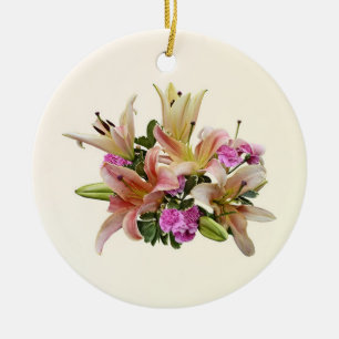 Rosa angehauchte Asiatische Lilien und Nelken Keramik Ornament