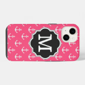Rosa Anker Muster Monogramm iPhone Hülle (Rückseite (Horizontal))