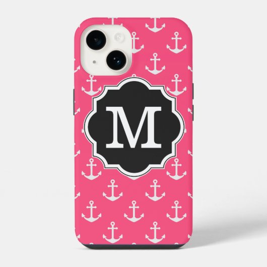 Rosa Anker Muster Monogramm iPhone Hülle (Rückseite)