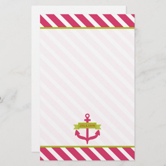 Rosa Anker u. Streifen-personalisiertes Briefpapier (Vorne/Hinten)