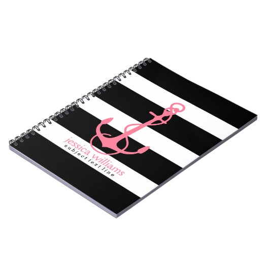 rosa Ankerfarbe mit schwarz auf weißen Streifen Notizblock (Linke Seite)