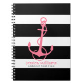 rosa Ankerfarbe mit schwarz auf weißen Streifen Notizblock (Vorderseite)