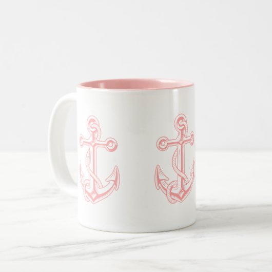 rosa Ankernautik Zweifarbige Tasse (Vorderseite Links)