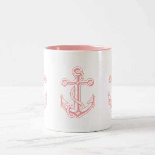 rosa Ankernautik Zweifarbige Tasse (Mittel)
