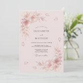 Rosa Anmutige Florale Hochzeit Einladung (Stehend Vorderseite)