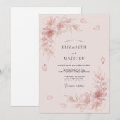 Rosa Anmutige Florale Hochzeit Einladung (Vorne/Hinten)