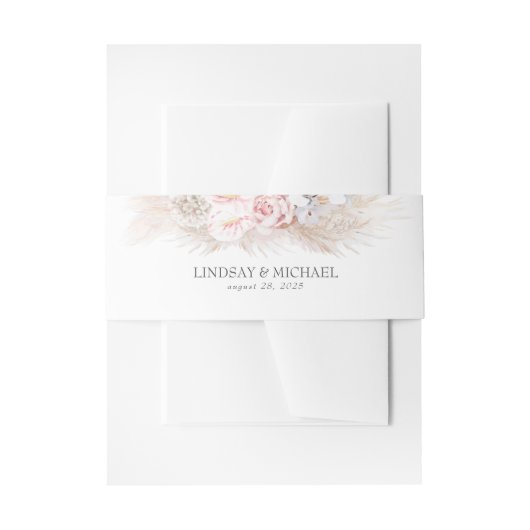 Rosa Anthurien und Pampas Gras Elegant Exotic Einladungsbanderole (Vorderseite Beispiel)